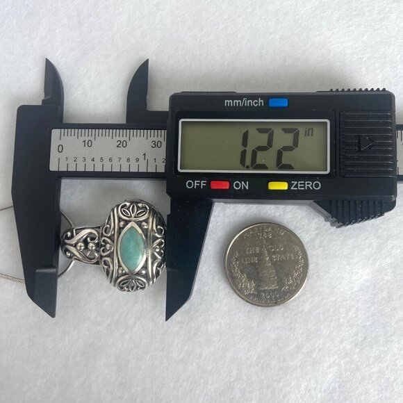 Sterling Silver 925 Chunky Bali Style Scrollwork Turquoise Pendant Necklace 18" - Picture 16 of 16